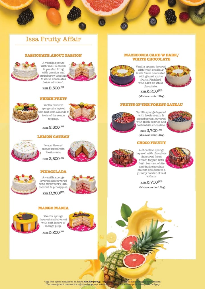 Menu from Cake City CBD